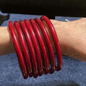 7 Pc Jelly Filled Burgundy Bangle  Bracelet Set.